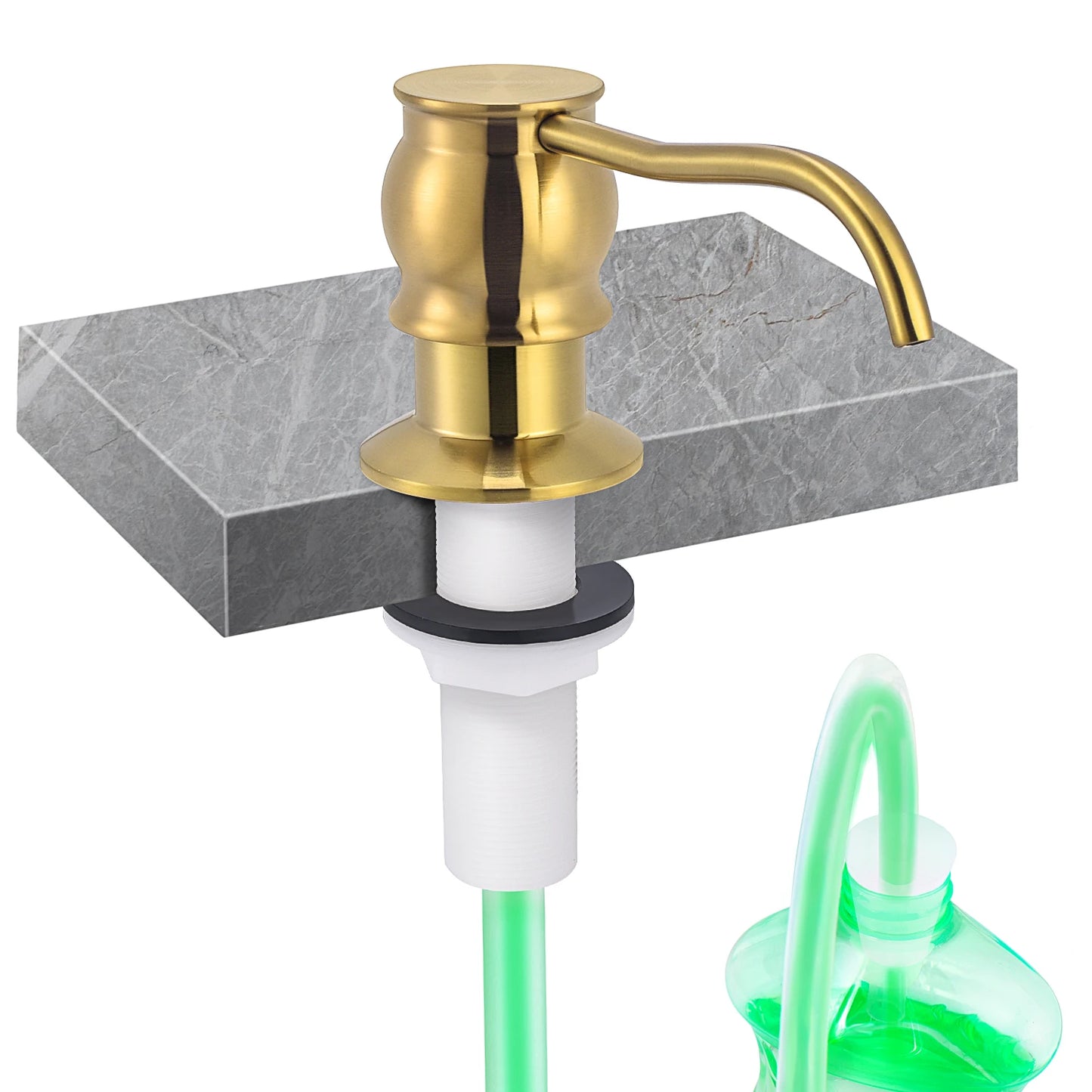Samodra Liquid Soap Dispenser — Black Kitchen Pump with Brass Head, Metal Check Valve & Extension Tube