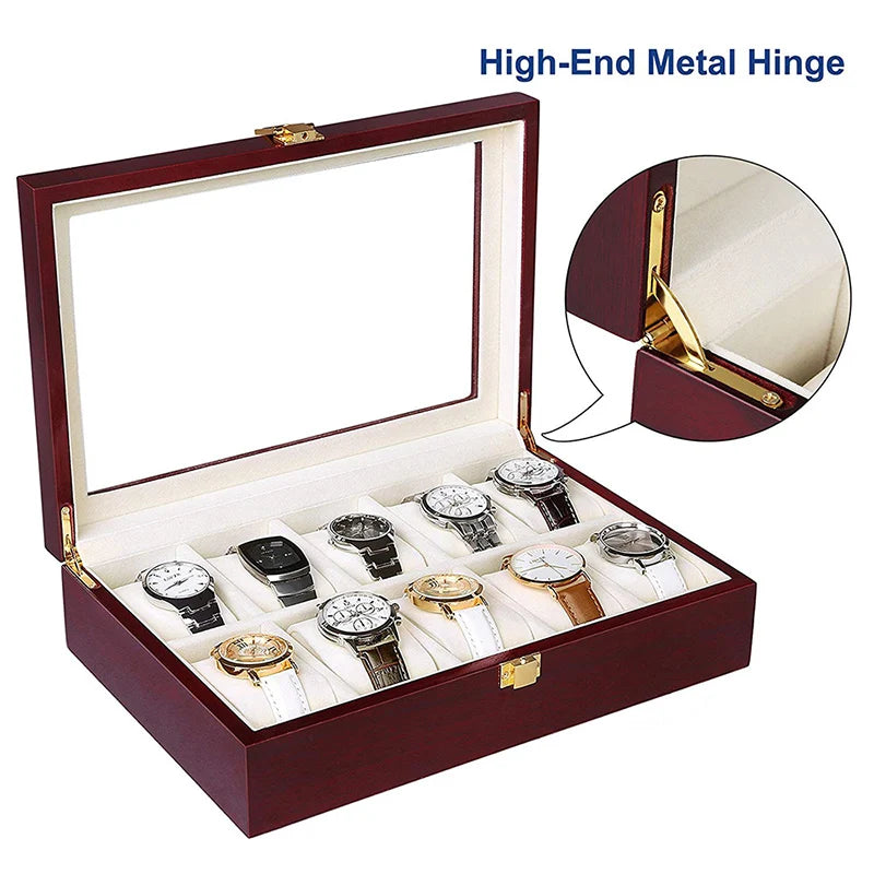 Luxury Wooden Watch Box — 1/2/3/5/6/10/12 Grid Organizer & Holder for Men’s and Women’s Watches, Jewelry Display