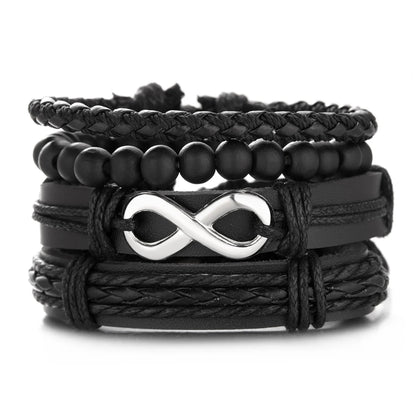 Men's Vintage Multilayer Leather Braid Bracelet - Handmade Star, Leaf & Owl Rope Wrap Bangle, Male Gift Jewelry