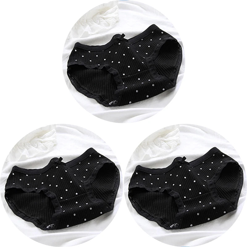 3 Pcs Women’s Cotton Panties Set - Seamless Soft Mid-Waist Black Briefs Skin-Friendly Female Lingerie Underwear
