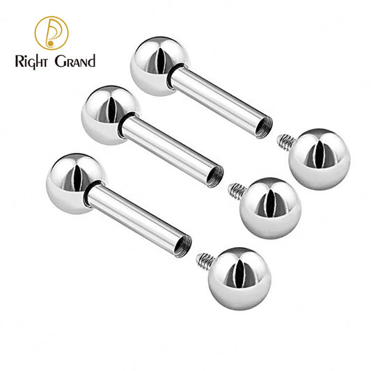 5Pcs Right Grand ASTM F136 Implant Grade Titanium Straight Barbell Tongue Ring – Internal Thread Body Piercing Jewelry (12–25mm)