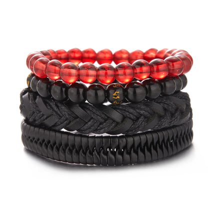 Men's Vintage Multilayer Leather Braid Bracelet - Handmade Star, Leaf & Owl Rope Wrap Bangle, Male Gift Jewelry