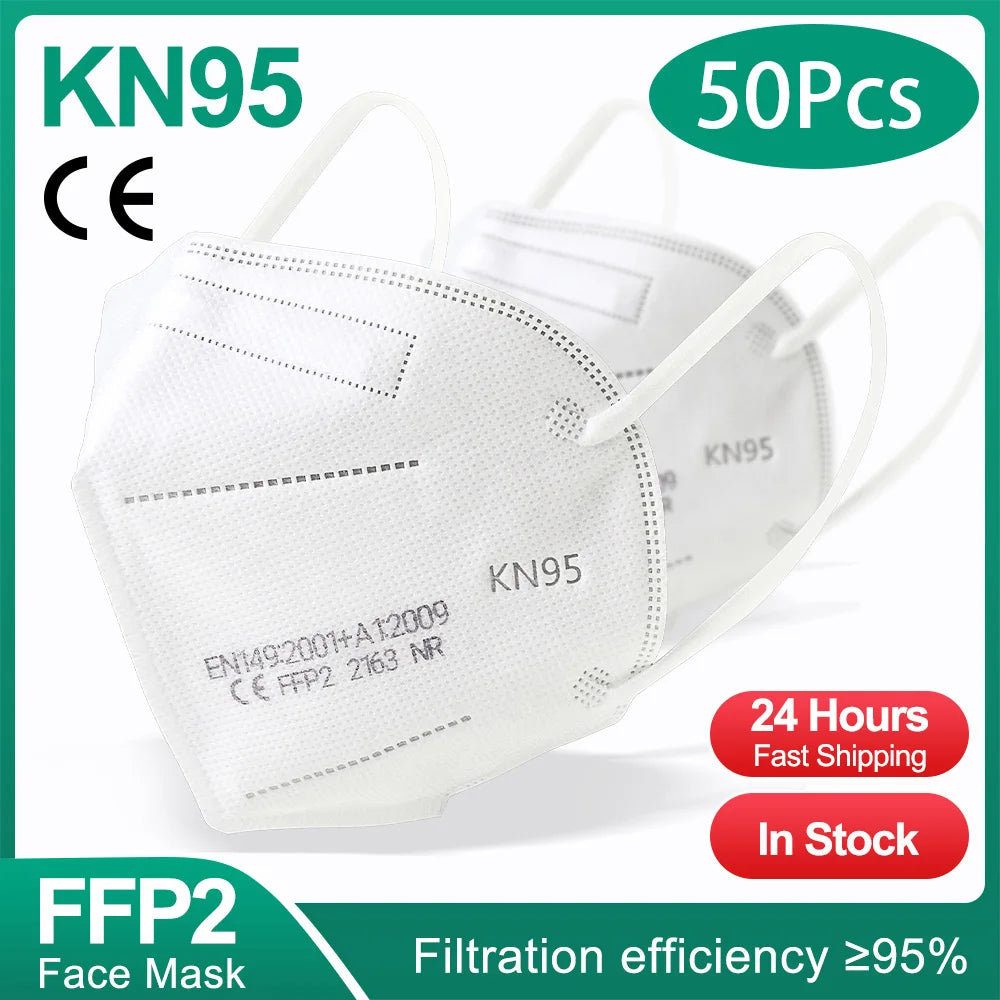 10-200PCS Black KN95 FFP2 Face Masks – CE Certified 5-Layer Non-Woven Reusable Adult Mascarillas