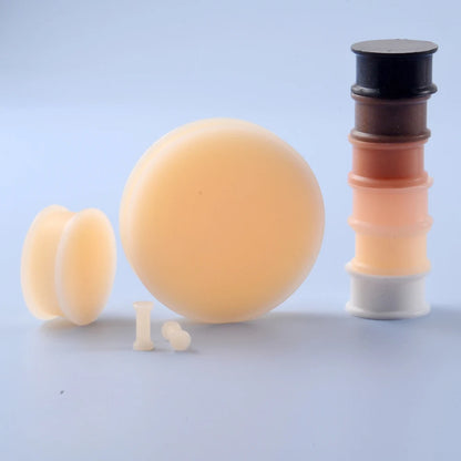 Pair of Flesh Silicone Double Flare Ear Plugs – Large Gauge Ear Expander Piercings, 3mm-50mm