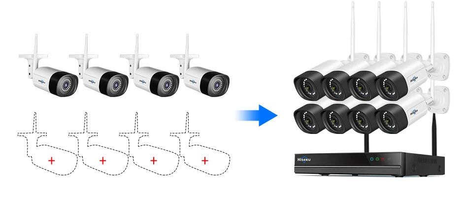 Hiseeu 10CH 5MP WiFi Security Camera System — H.265 NVR with Color Night Vision, Human Motion Detection & 2-Way Audio Outdoor Cameras