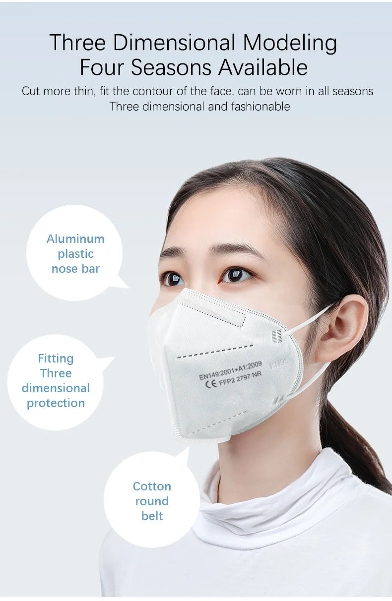 10-200PCS Black KN95 FFP2 Face Masks – CE Certified 5-Layer Non-Woven Reusable Adult Mascarillas