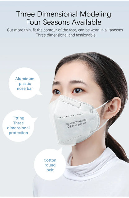 10-200PCS Black KN95 FFP2 Face Masks – CE Certified 5-Layer Non-Woven Reusable Adult Mascarillas