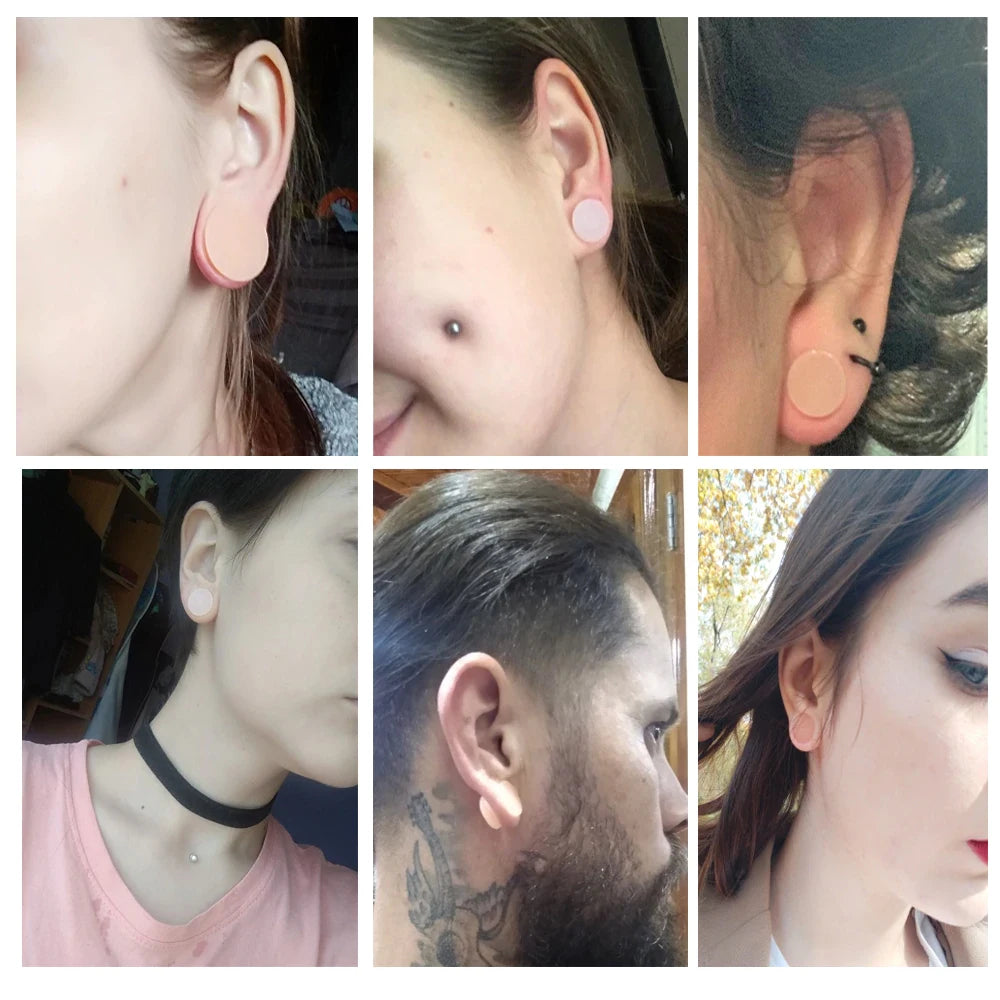 Pair of Flesh Silicone Double Flare Ear Plugs – Large Gauge Ear Expander Piercings, 3mm-50mm