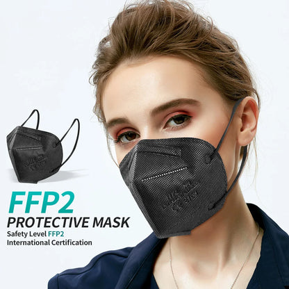 10-200PCS Black KN95 FFP2 Face Masks – CE Certified 5-Layer Non-Woven Reusable Adult Mascarillas