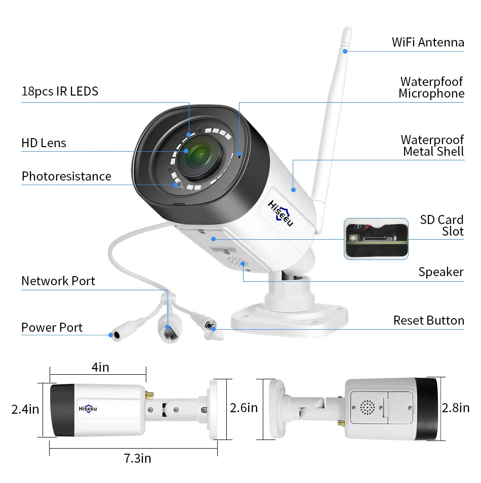 Hiseeu 10CH 5MP WiFi Security Camera System — H.265 NVR with Color Night Vision, Human Motion Detection & 2-Way Audio Outdoor Cameras