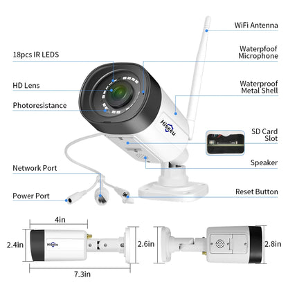 Hiseeu 10CH 5MP WiFi Security Camera System — H.265 NVR with Color Night Vision, Human Motion Detection & 2-Way Audio Outdoor Cameras
