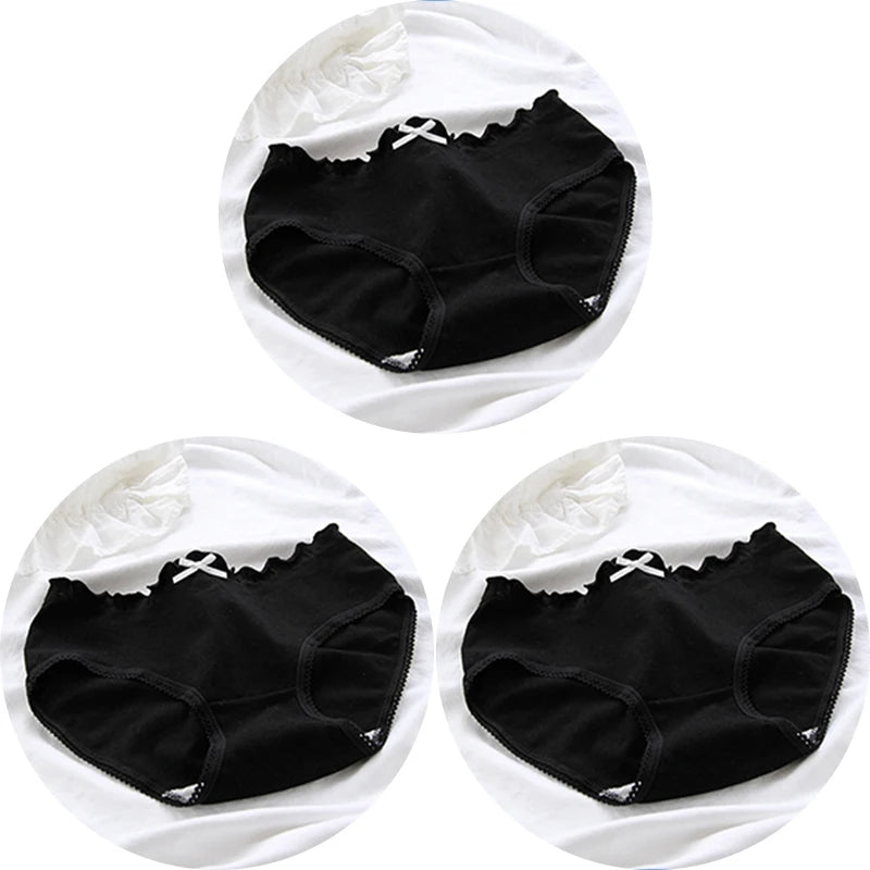 3 Pcs Women’s Cotton Panties Set - Seamless Soft Mid-Waist Black Briefs Skin-Friendly Female Lingerie Underwear