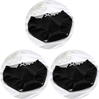 3 Pcs Women’s Cotton Panties Set - Seamless Soft Mid-Waist Black Briefs Skin-Friendly Female Lingerie Underwear