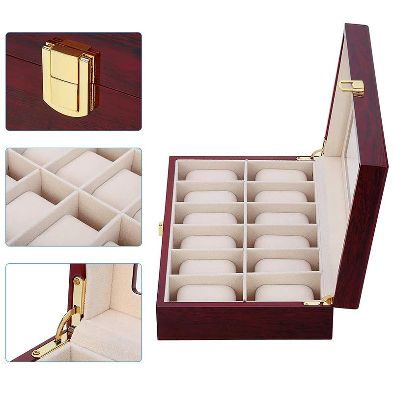 Luxury Wooden Watch Box Organizer – 1/2/3/5/6/10/12 Grid Slots Display Case for Men & Women Watches Jewelry