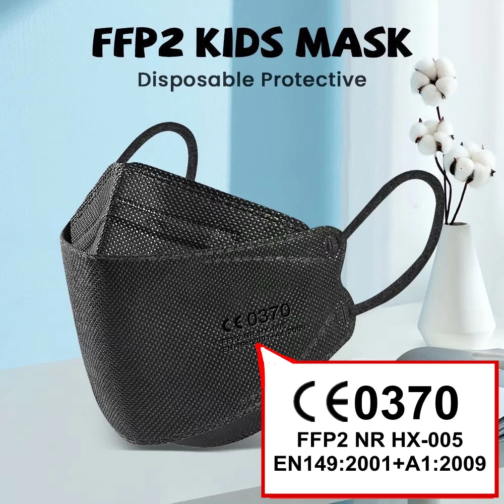 10-200PCS Kids KN95 FFP2 Face Masks — 4-Layer Protective Dustproof Masks for Boys & Girls Ages 6-14