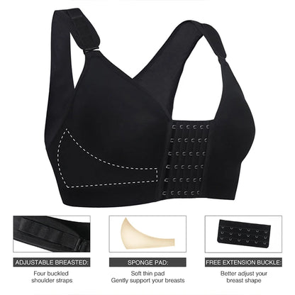 Burvogue Women’s Seamless Padded Push-Up Bra – Front Closure, Adjustable Sports & Post-Surgery Underwear