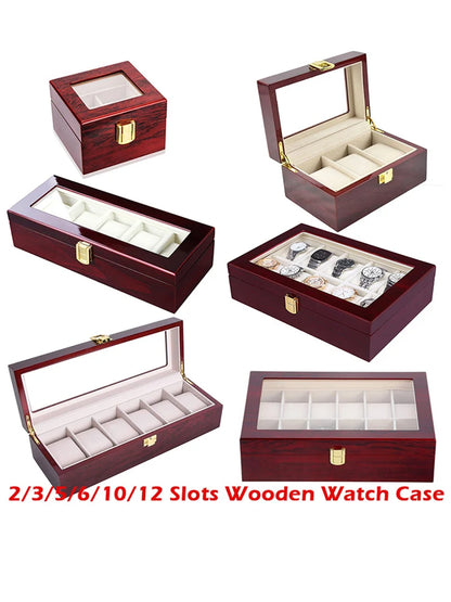 Luxury Wooden Watch Box Organizer – 1/2/3/5/6/10/12 Grid Slots Display Case for Men & Women Watches Jewelry