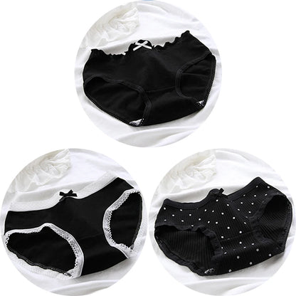 3 Pcs Women’s Cotton Panties Set - Seamless Soft Mid-Waist Black Briefs Skin-Friendly Female Lingerie Underwear
