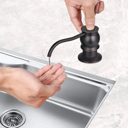 Samodra Liquid Soap Dispenser — Black Kitchen Pump with Brass Head, Metal Check Valve & Extension Tube