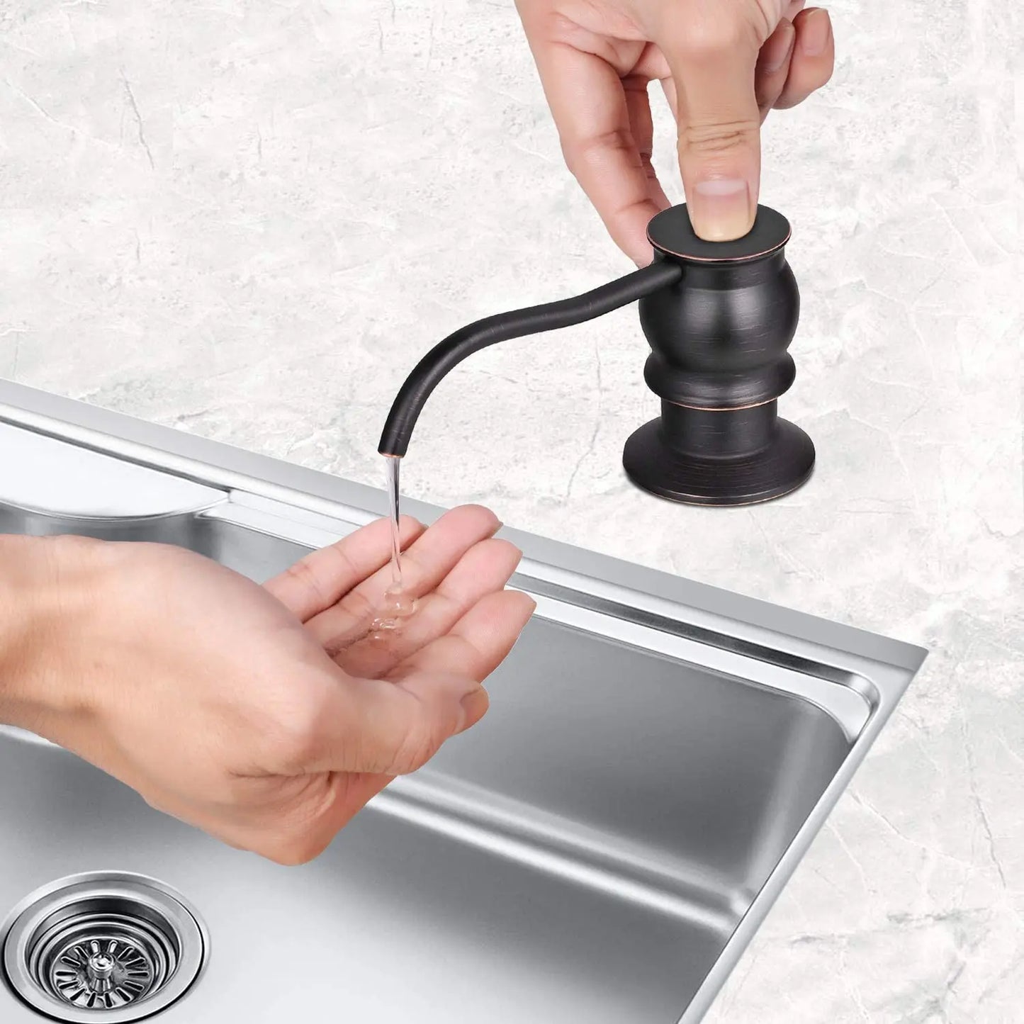 Samodra Liquid Soap Dispenser – Brass Pump Head with Extension Tube, Black Metal Check Valve for Kitchen Accessories