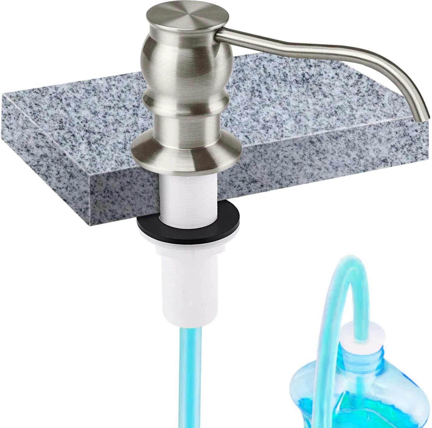 Samodra Liquid Soap Dispenser – Brass Pump Head with Extension Tube, Black Metal Check Valve for Kitchen Accessories