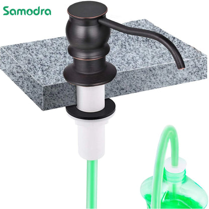 Samodra Liquid Soap Dispenser — Black Kitchen Pump with Brass Head, Metal Check Valve & Extension Tube