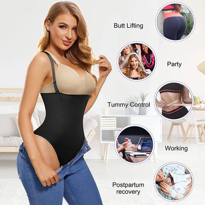 Women’s Thong Shapewear Bodysuit – Tummy Control Underbust Body Shaper Butt Lifter Slimming Corset Underwear