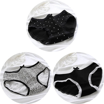 3 Pcs Women’s Cotton Panties Set - Seamless Soft Mid-Waist Black Briefs Skin-Friendly Female Lingerie Underwear