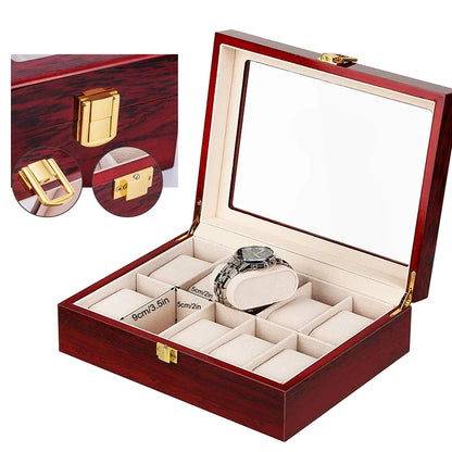 Luxury Wooden Watch Box Organizer – 1/2/3/5/6/10/12 Grid Slots Display Case for Men & Women Watches Jewelry