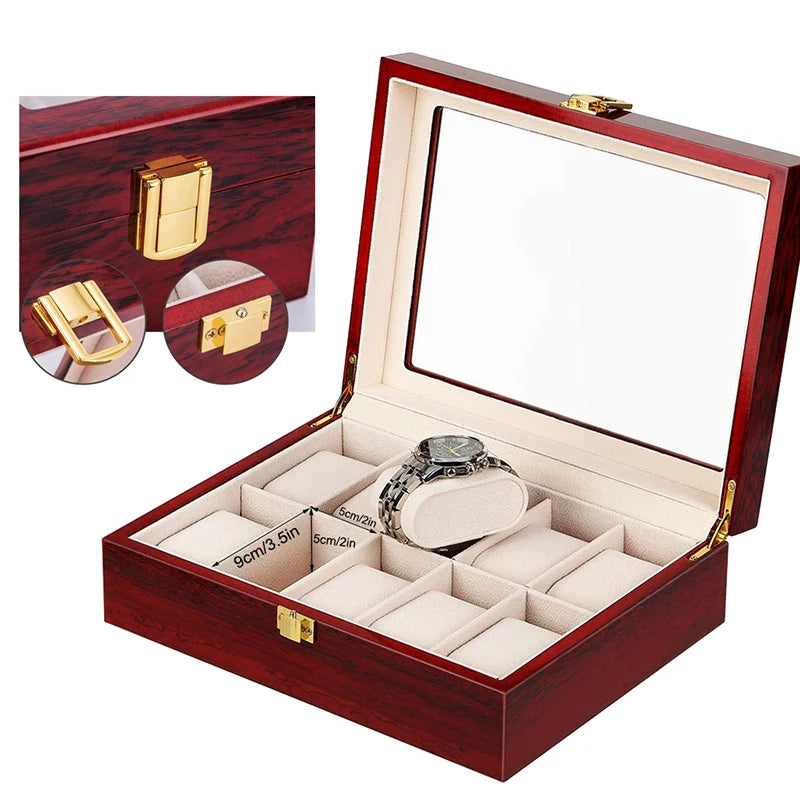 Luxury Wooden Watch Box — 1/2/3/5/6/10/12 Grid Organizer & Holder for Men’s and Women’s Watches, Jewelry Display