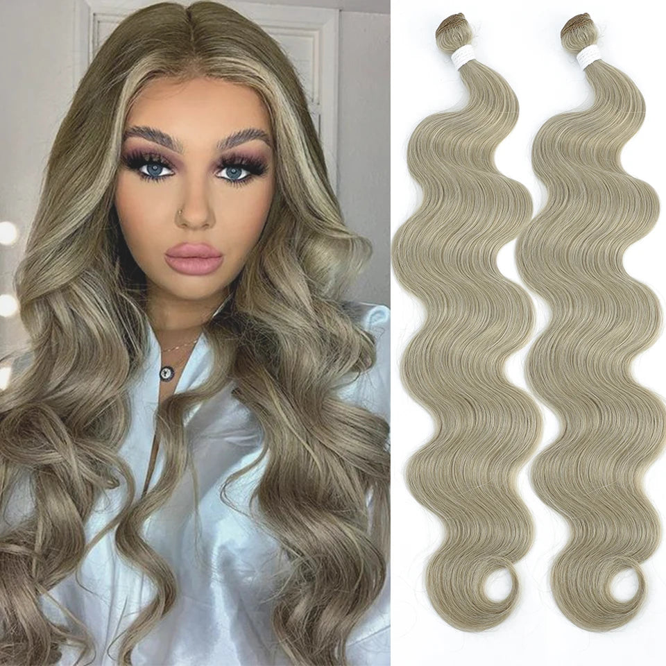 Colorful Body Wave Hair Bundles 613 Piano Blonde – Ombre Synthetic Hair Extensions, Thick Ponytail & Loose Deep Weaving