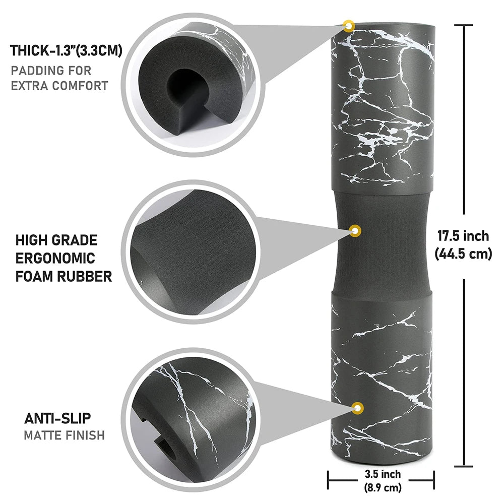 Barbell Pad for Squats: Neck and Shoulder Protective Support for Lunges, Hip Thrusts - Fits Standard and Olympic Bars - Weight Lifting Training Essential