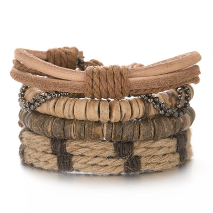 Men's Vintage Multilayer Leather Braid Bracelet - Handmade Star, Leaf & Owl Rope Wrap Bangle, Male Gift Jewelry