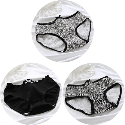 3 Pcs Women’s Cotton Panties Set - Seamless Soft Mid-Waist Black Briefs Skin-Friendly Female Lingerie Underwear