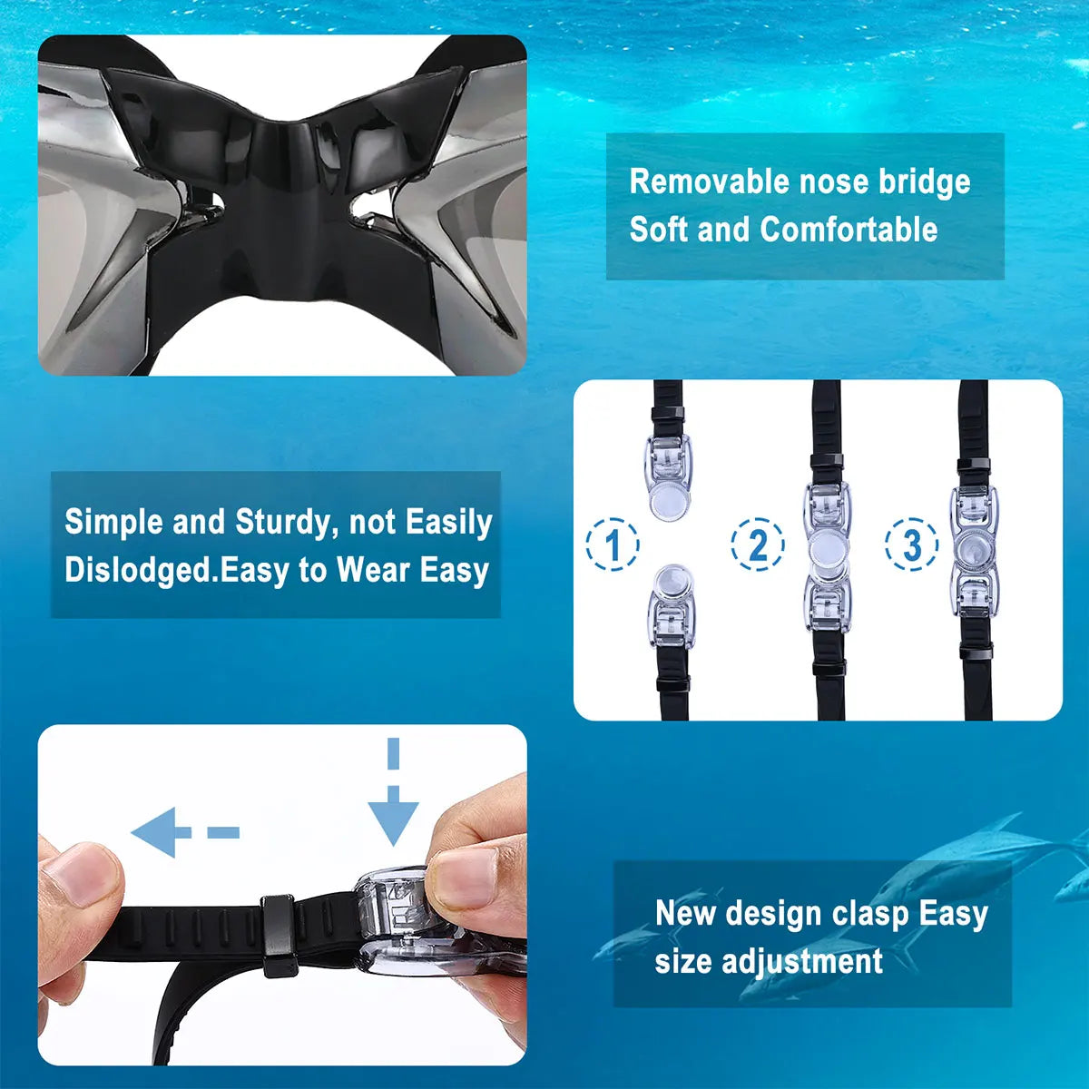 JSJM Professional Adult Swimming Goggles - Anti-Fog UV Protection Lens, Waterproof Adjustable Silicone Swim Glasses for Men and Women