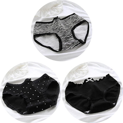 3 Pcs Women’s Cotton Panties Set - Seamless Soft Mid-Waist Black Briefs Skin-Friendly Female Lingerie Underwear