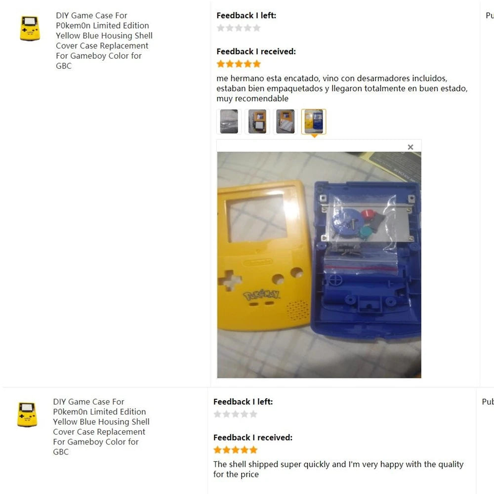 DIY Game Case for Pokémon Limited Edition — Yellow & Blue Replacement Housing Shell for Game Boy Color (GBC)
