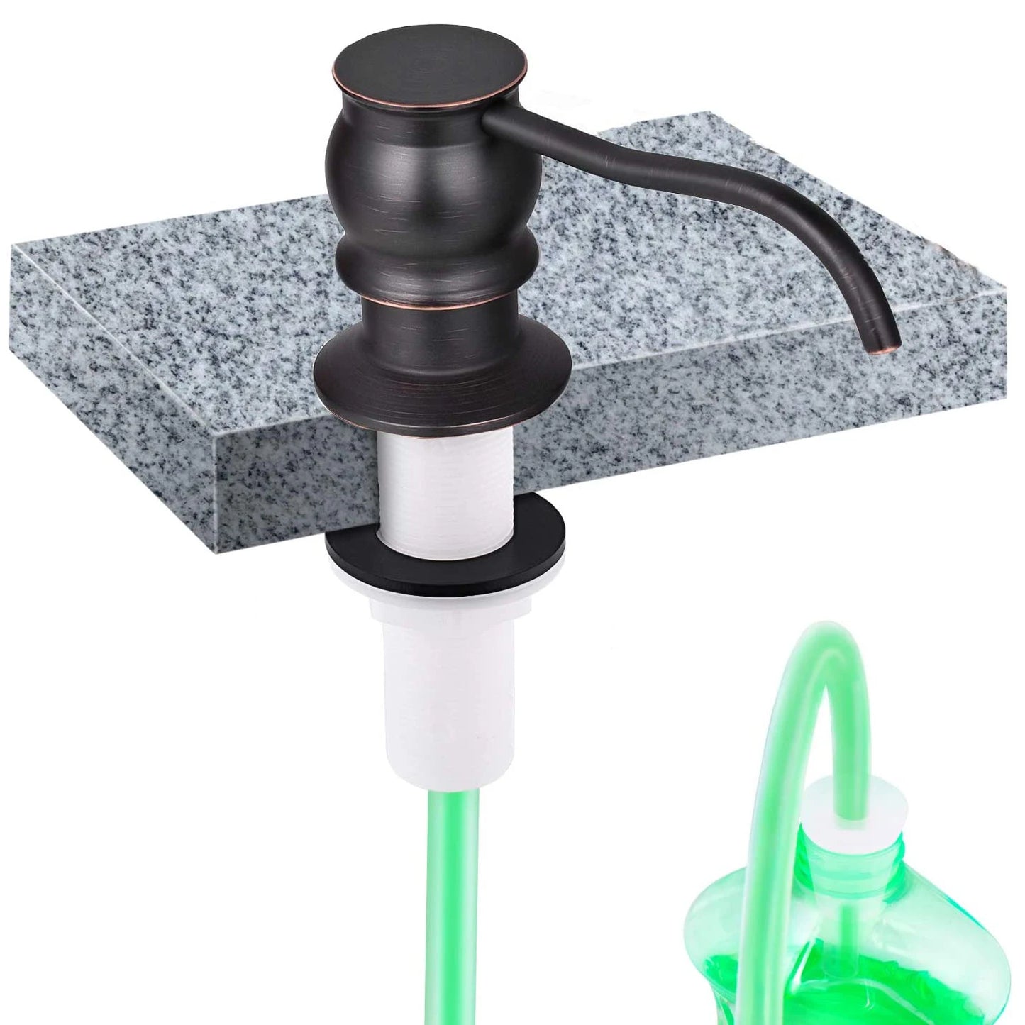 Samodra Liquid Soap Dispenser — Black Kitchen Pump with Brass Head, Metal Check Valve & Extension Tube