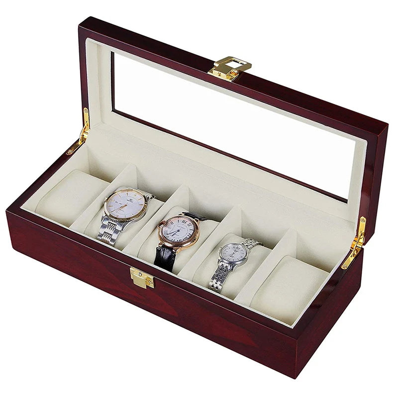 Luxury Wooden Watch Box Organizer – 1/2/3/5/6/10/12 Grid Slots Display Case for Men & Women Watches Jewelry