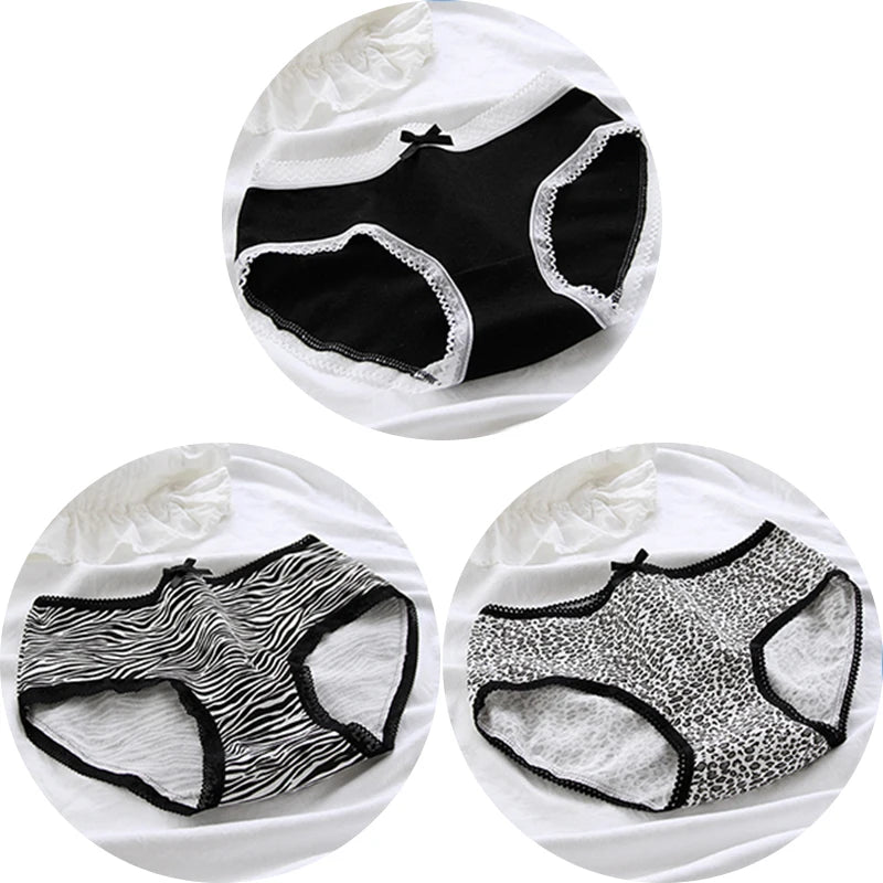 3 Pcs Women’s Cotton Panties Set - Seamless Soft Mid-Waist Black Briefs Skin-Friendly Female Lingerie Underwear