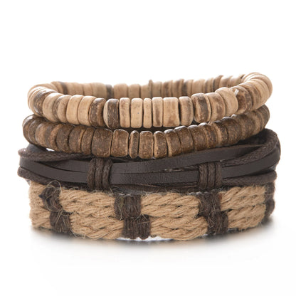 Men's Vintage Multilayer Leather Braid Bracelet - Handmade Star, Leaf & Owl Rope Wrap Bangle, Male Gift Jewelry