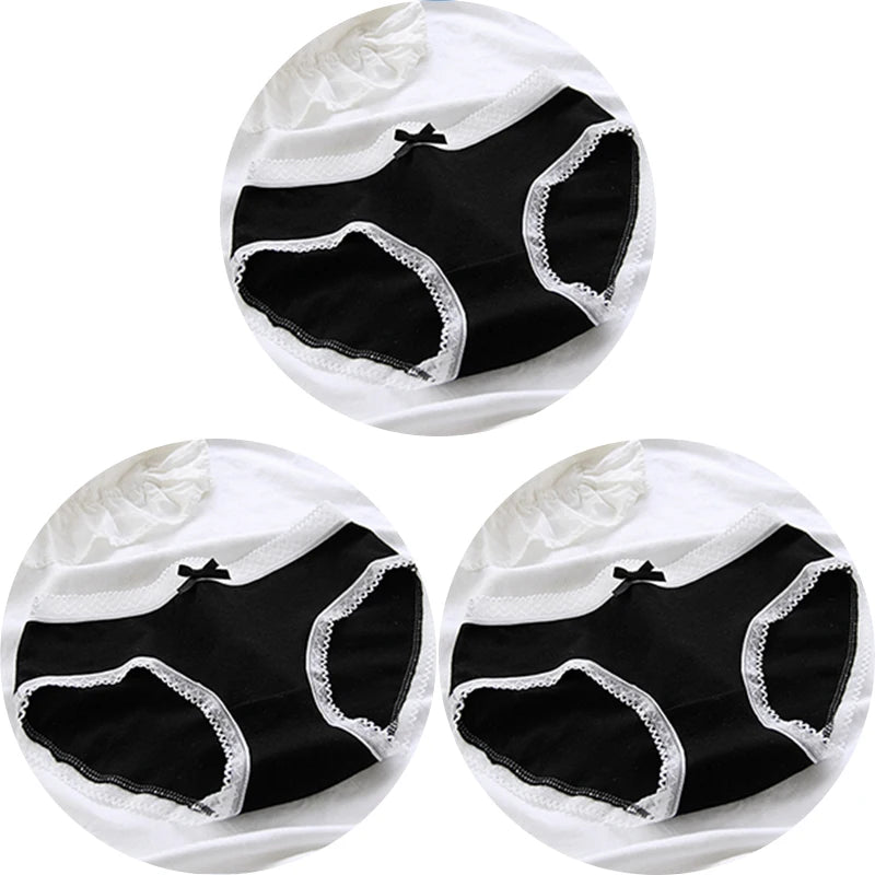 3 Pcs Women’s Cotton Panties Set - Seamless Soft Mid-Waist Black Briefs Skin-Friendly Female Lingerie Underwear