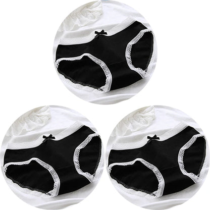 3 Pcs Women’s Cotton Panties Set - Seamless Soft Mid-Waist Black Briefs Skin-Friendly Female Lingerie Underwear