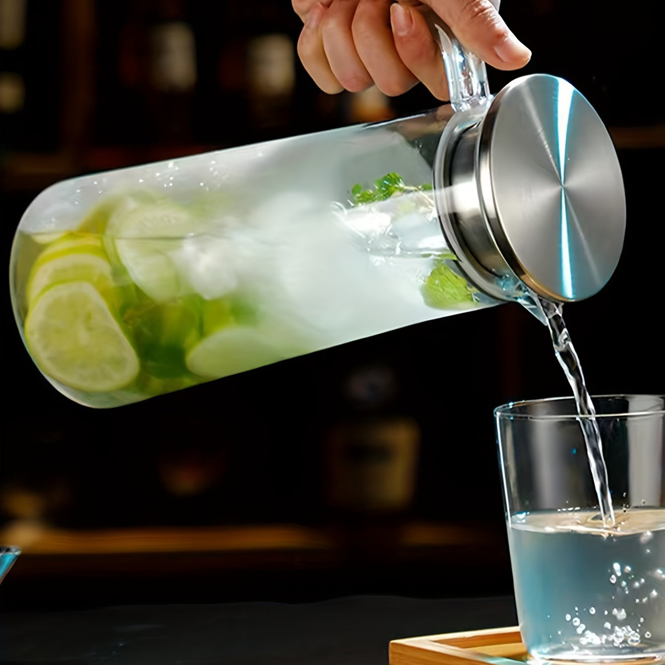 Water Pitcher with Lid – 37.1oz/54.1oz Heavy Duty Drink Pitcher – Stainless Steel or Wooden Lid – Ideal for Juice, Bubble Tea, Summer Drinks – Kitchen and Home