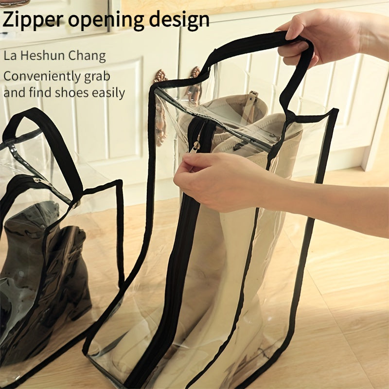 Minimalist PVC Shoe Protector Bags – Clear, Foldable, Waterproof, Dustproof with Zipper, Hand Washable Storage Bags for Travel & Home Organization