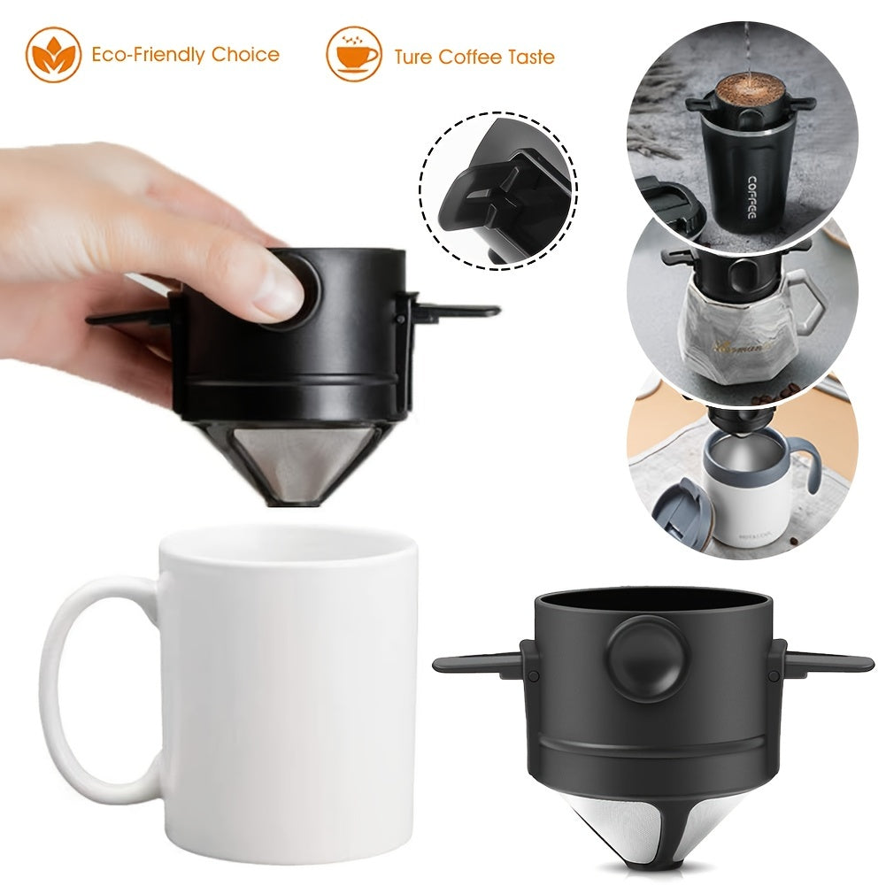 Portable Little Angel Design Foldable Coffee Filter Cup - Durable 304 Stainless Steel, Double Layer Construction for Hand-Pour Coffee, Compact, Lightweight, Easy to Clean