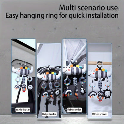 Black and White Animal Wind Chime Plush Toys for Baby Car Seat and Stroller - Soft Hanging Rattle Toy, Ideal Christmas Gift for Infants 0-3 Years