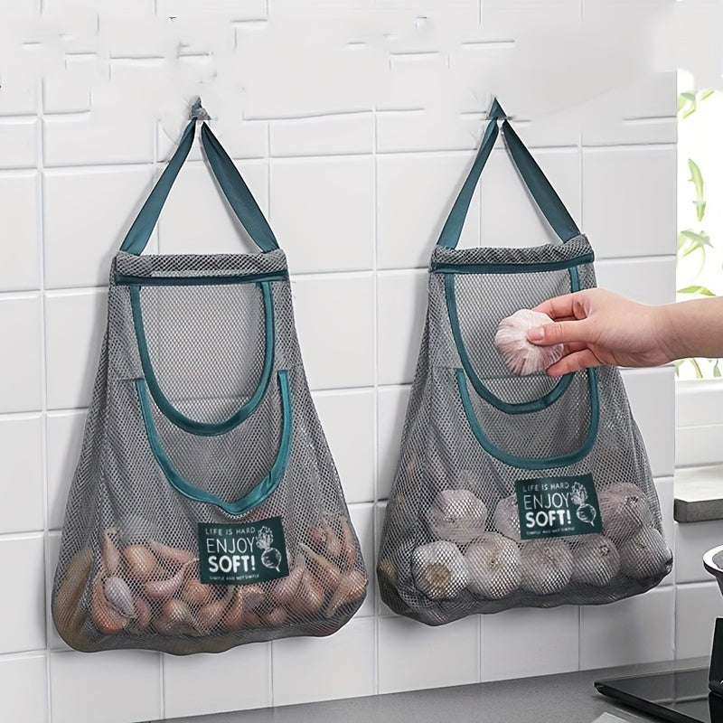 Ventilated Mesh Storage Bags for Garlic, Potatoes, Onions – Durable Plastic Hanging Organizer for Kitchen and Pantry – Non-Food Contact Safe, Space-Efficient Storage Solution (1pc)