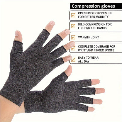 Fingerless Compression Gloves for Women and Men - Hand Joint Wraps, Sports Hand Support Thumb Gloves for Typing, Daily Work, and Hand Care - Open Finger Fit