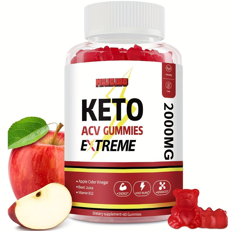 Keto ACV Gummies - Apple Cider Vinegar with Pomegranate, Beet Juice Powder & B12, 60 Gummies for Extreme Keto Support